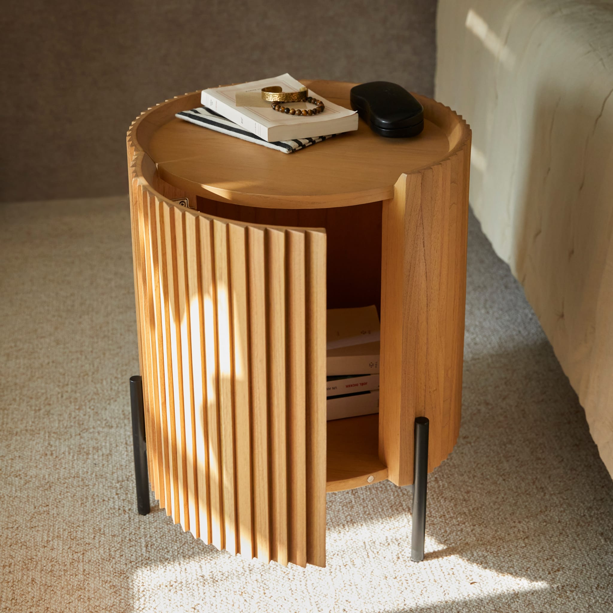 Tikamoon Lou Art Deco side table in mindi wood, side view