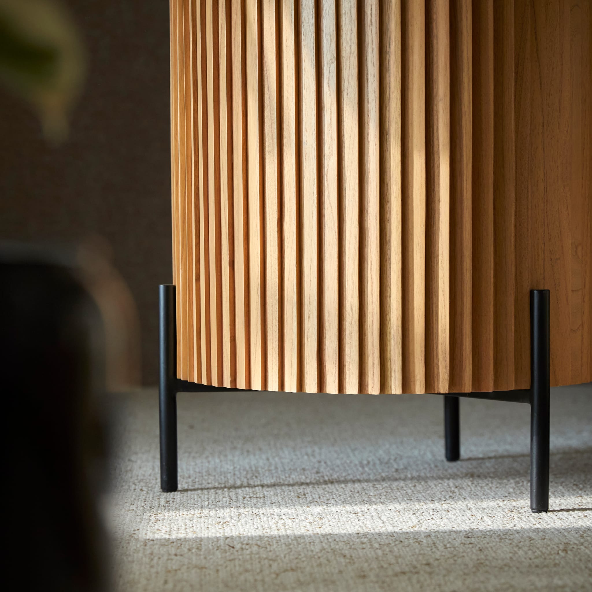 Tikamoon Lou Art Deco side table in mindi wood, three-quarter view