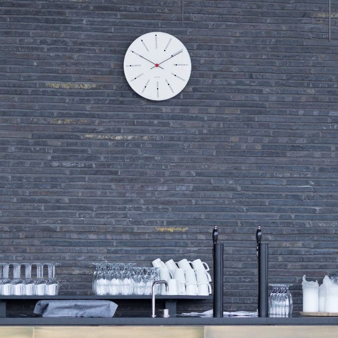 Arne Jacobsen Bankers Wall Clock White/Black/Red