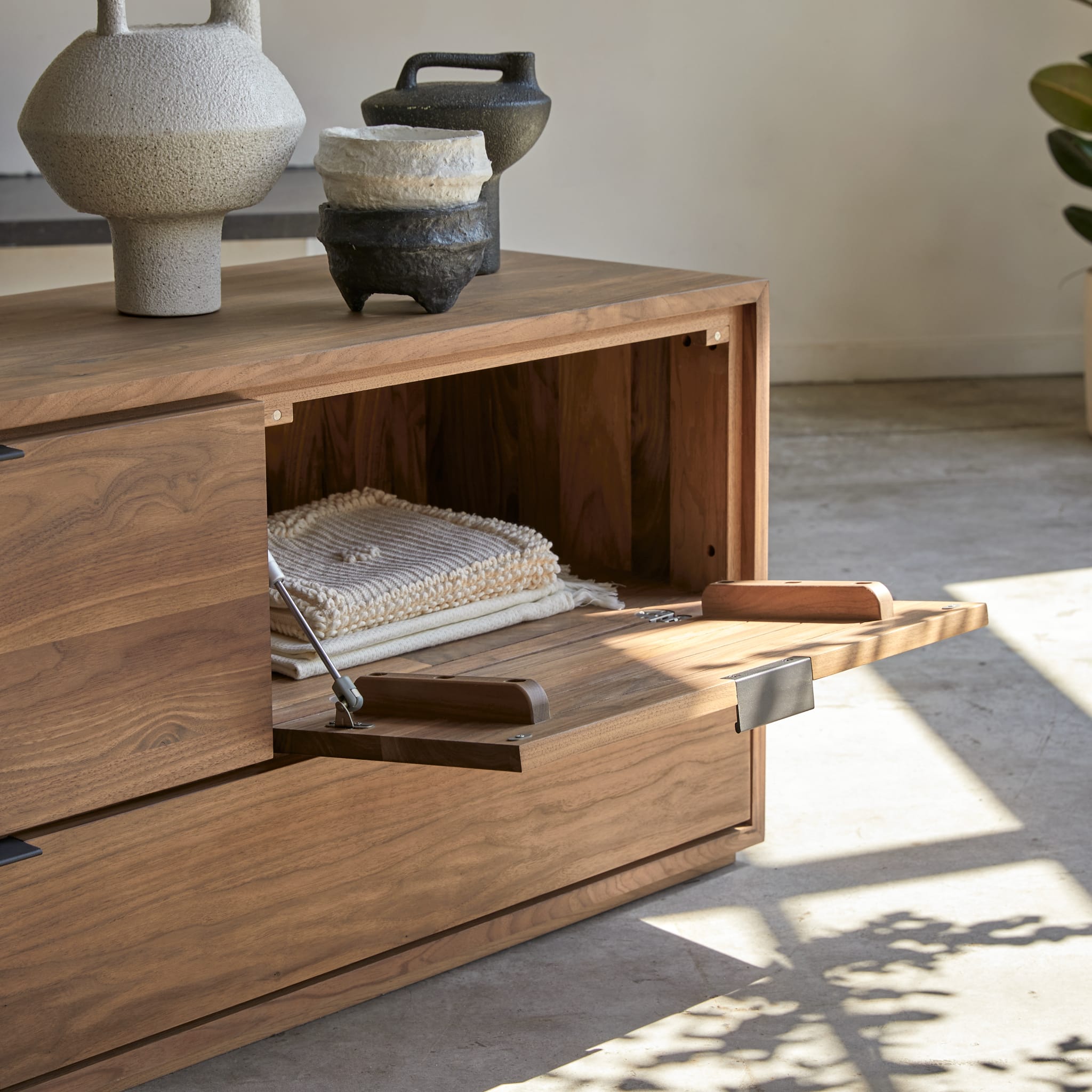 Tikamoon Senson TV stand in solid walnut, side view