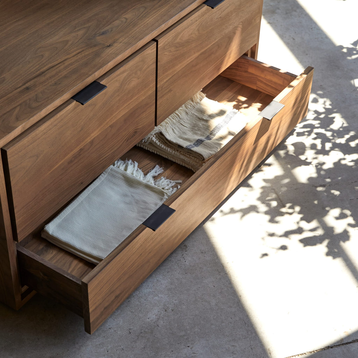 Tikamoon Senson TV stand in solid walnut, rear view