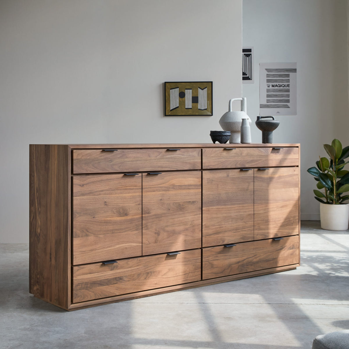 Tikamoon Senson sideboard in solid walnut, side profile