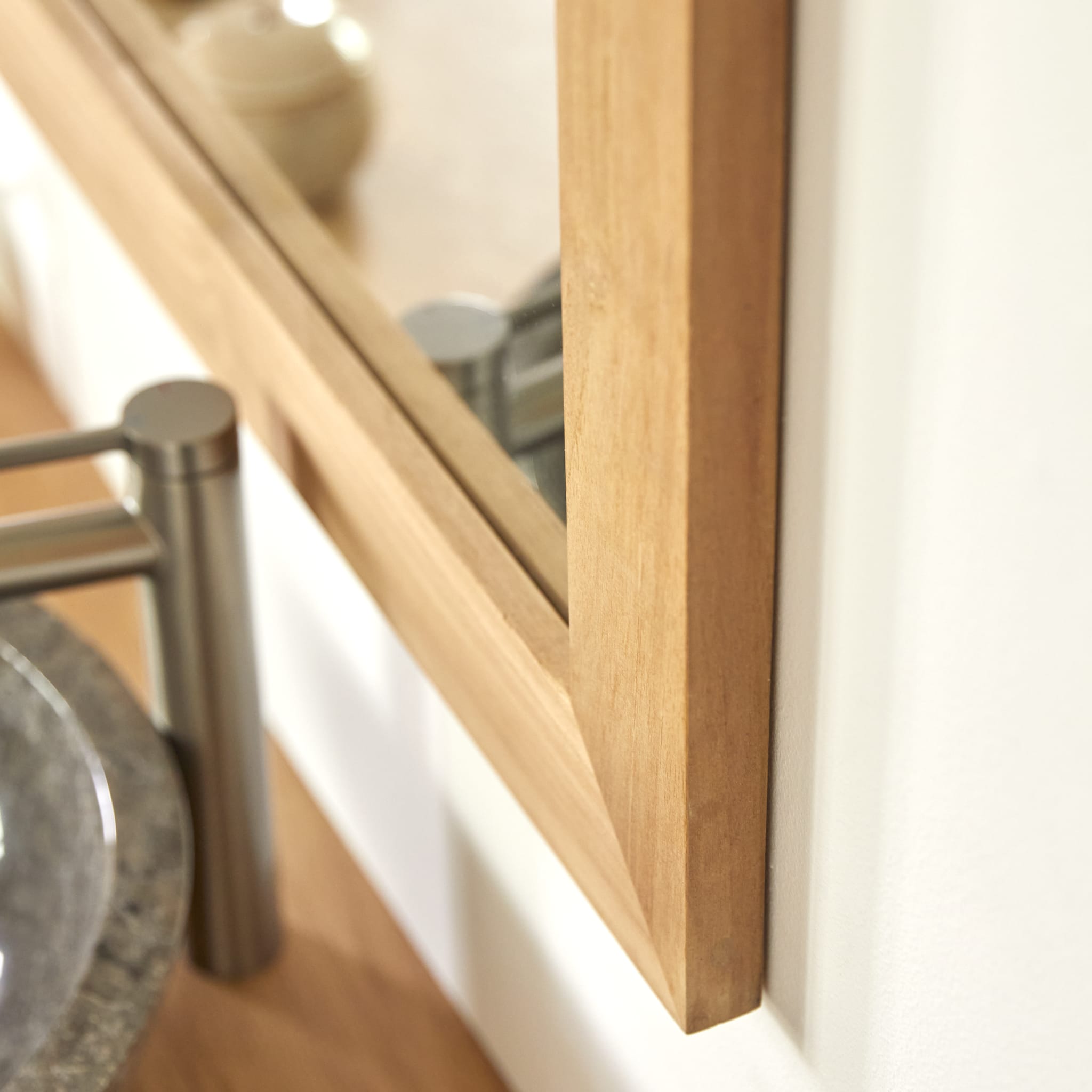 Tona teak mirror, angled view showing frame depth