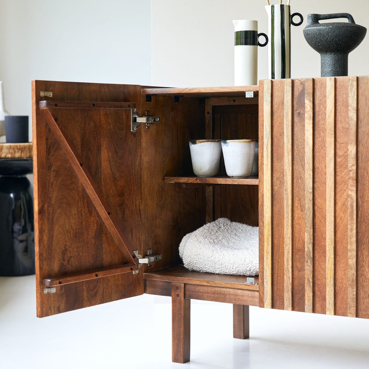 Tikamoon Milo sideboard in solid mango wood, alternate angle
