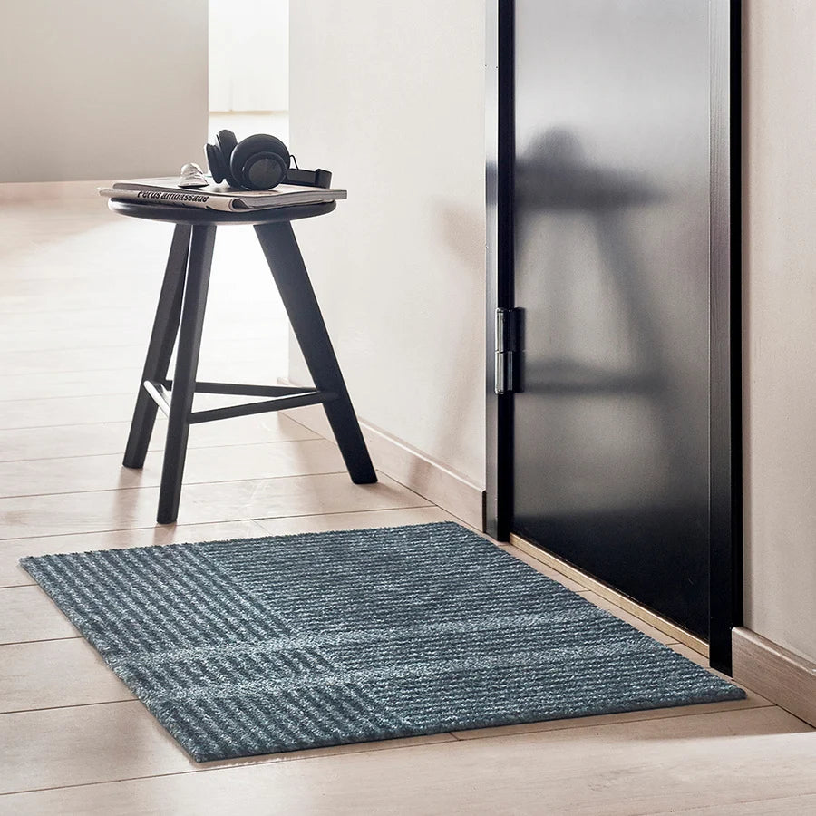Heymat Løype Doormat in Stormy Blue, recycled PET yarn doormat, Norwegian sustainable design