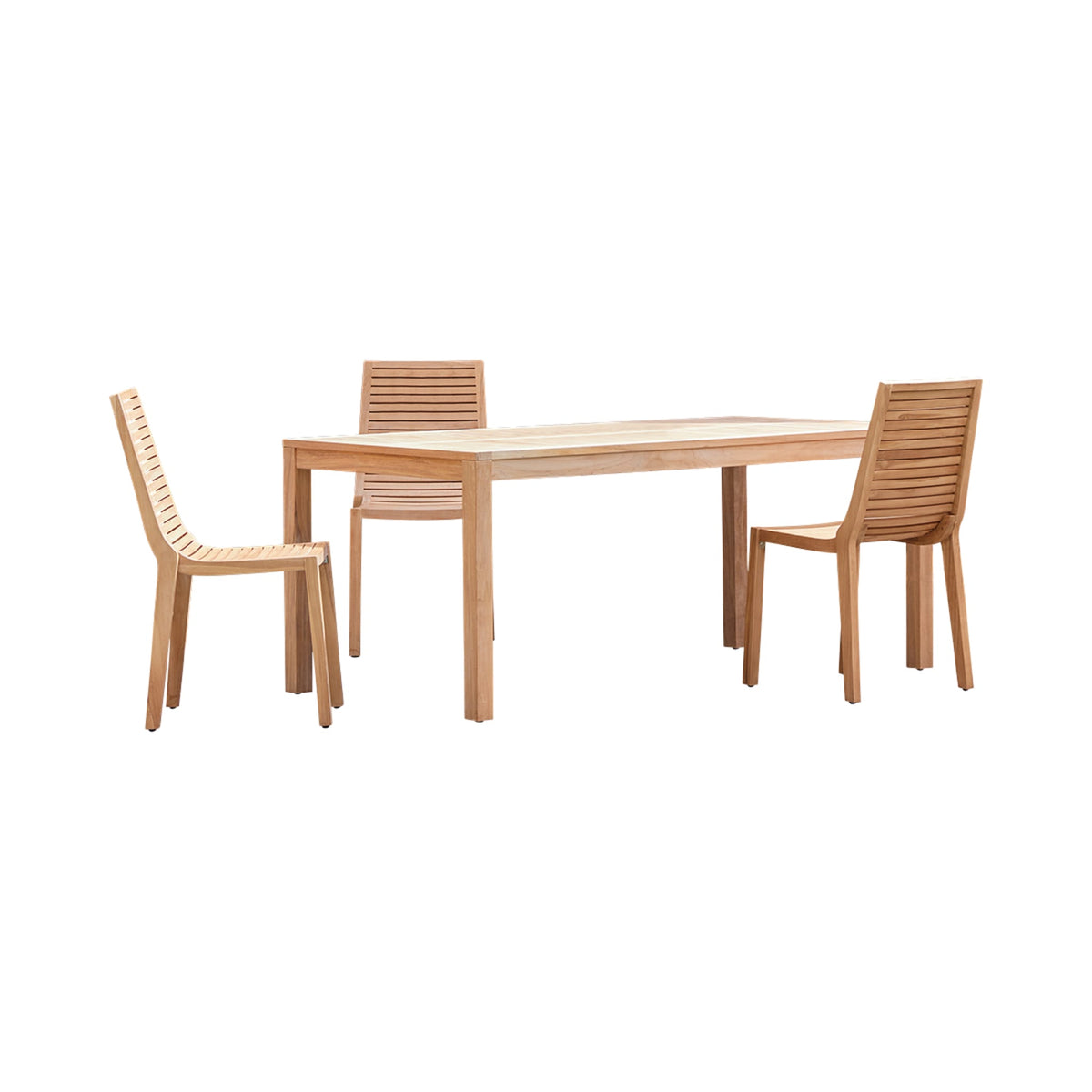 Tikamoon Teo teak dining set in a styled outdoor setting, wide view