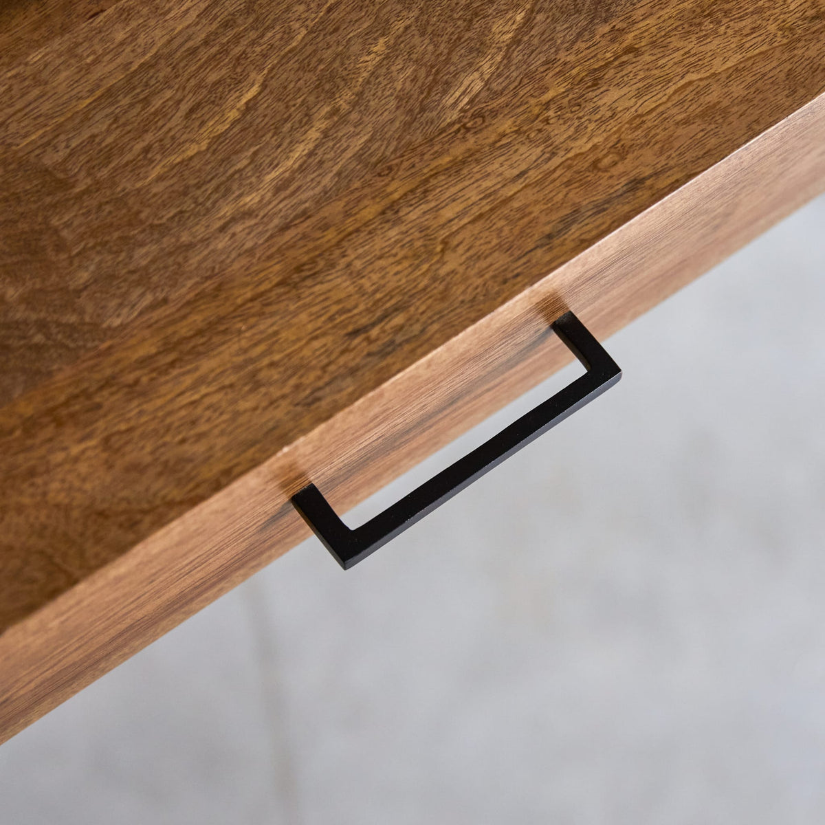 Tikamoon Hedda desk in solid mango and metal, rear view