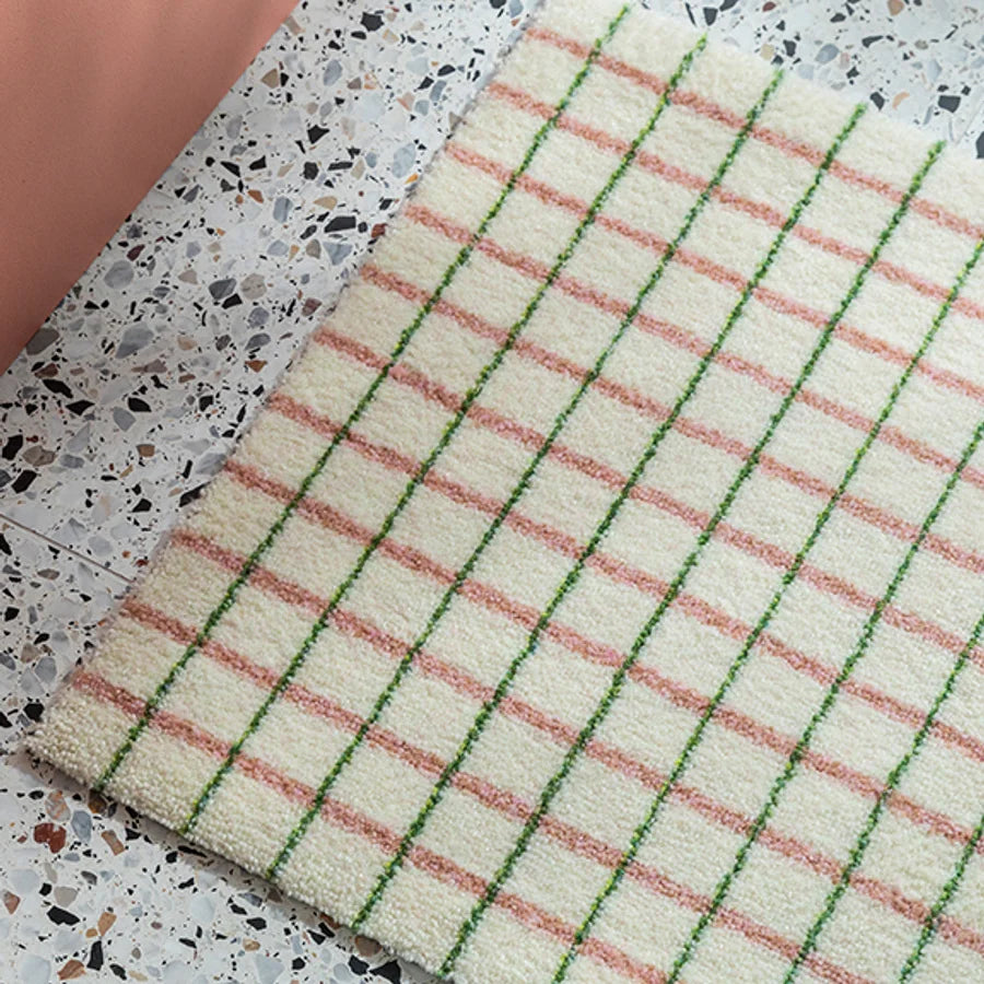 Heymat Grid Doormat in Lime Candycane, recycled PET yarn doormat, Norwegian sustainable design