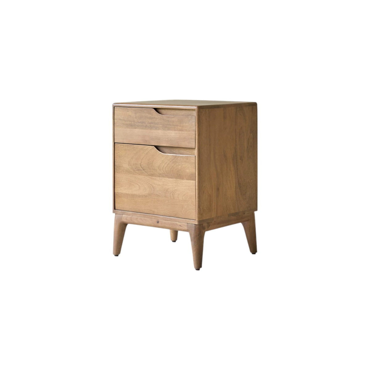 Tikamoon Gabrielle bedside table in solid mango, styled in a bedroom corner