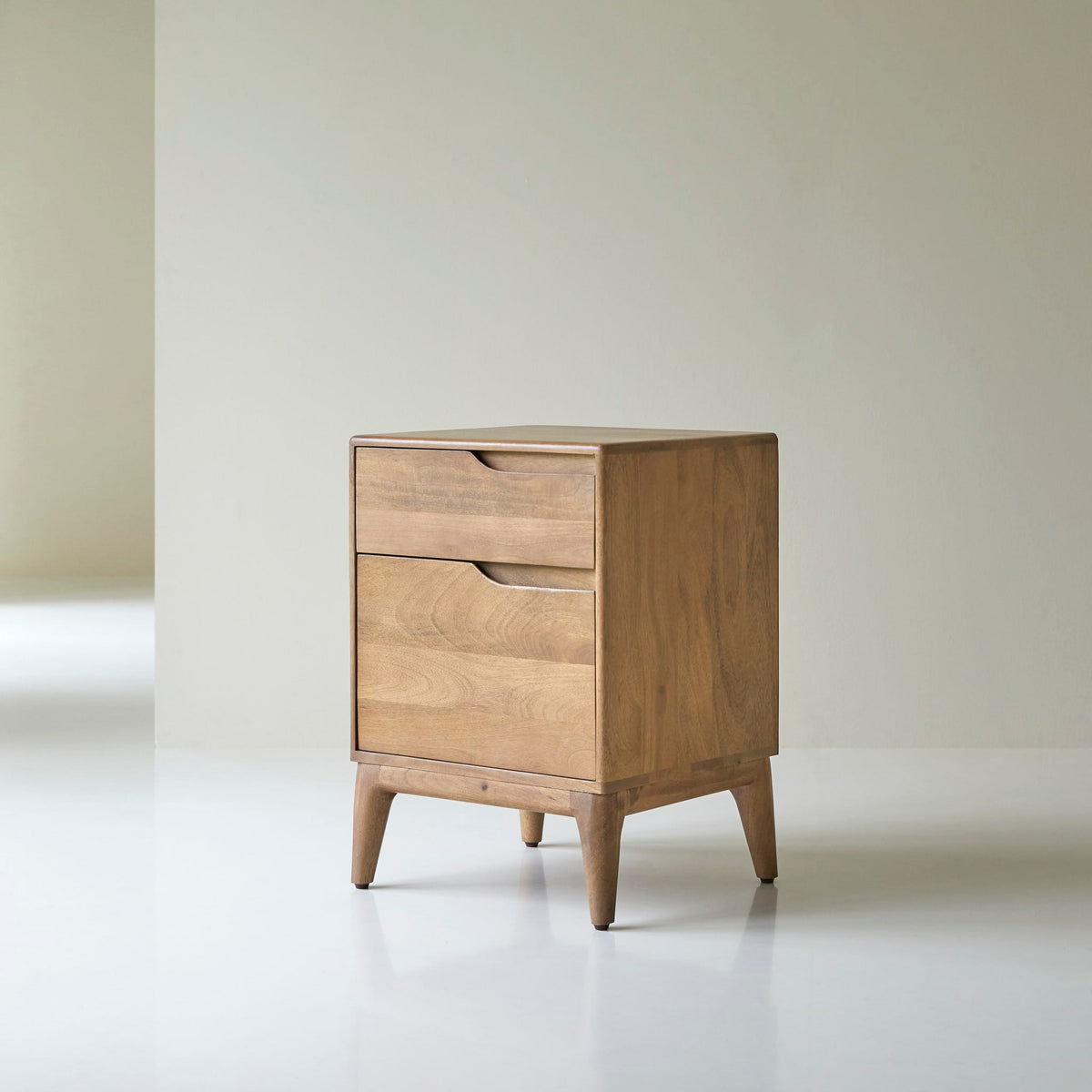 Tikamoon Gabrielle bedside table in solid mango, detail of the base