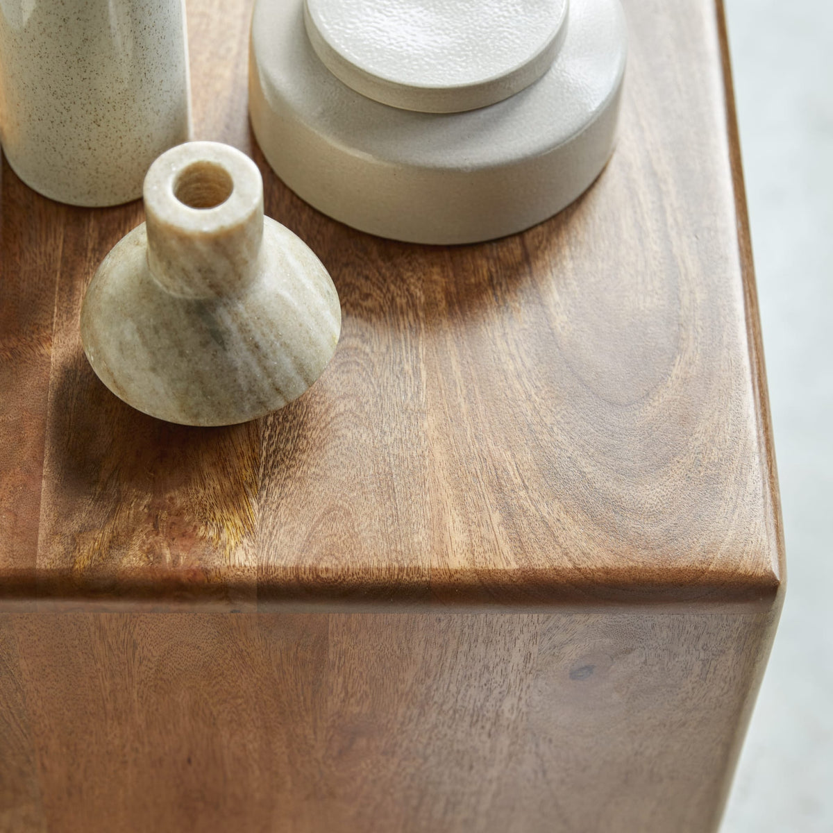 Tikamoon Gabrielle bedside table in solid mango, side profile