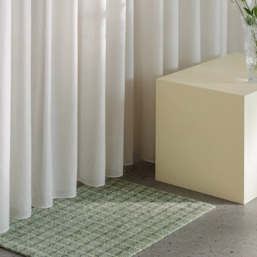 Heymat Grid Doormat in Lime Candycane, recycled PET yarn doormat, Norwegian sustainable design