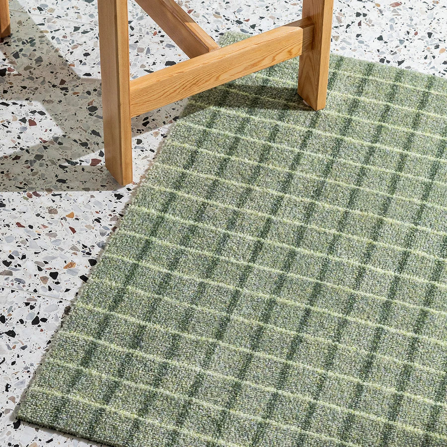 Heymat Grid Doormat in Lime Candycane, recycled PET yarn doormat, Norwegian sustainable design