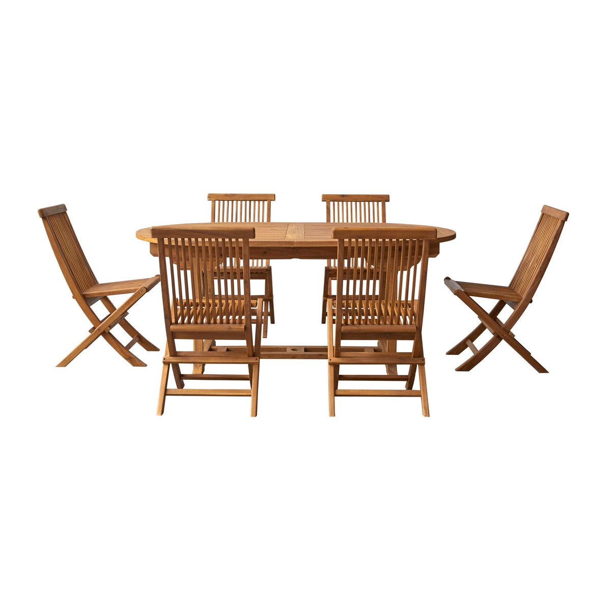 Tikamoon Capri oval acacia dining set styled on a patio