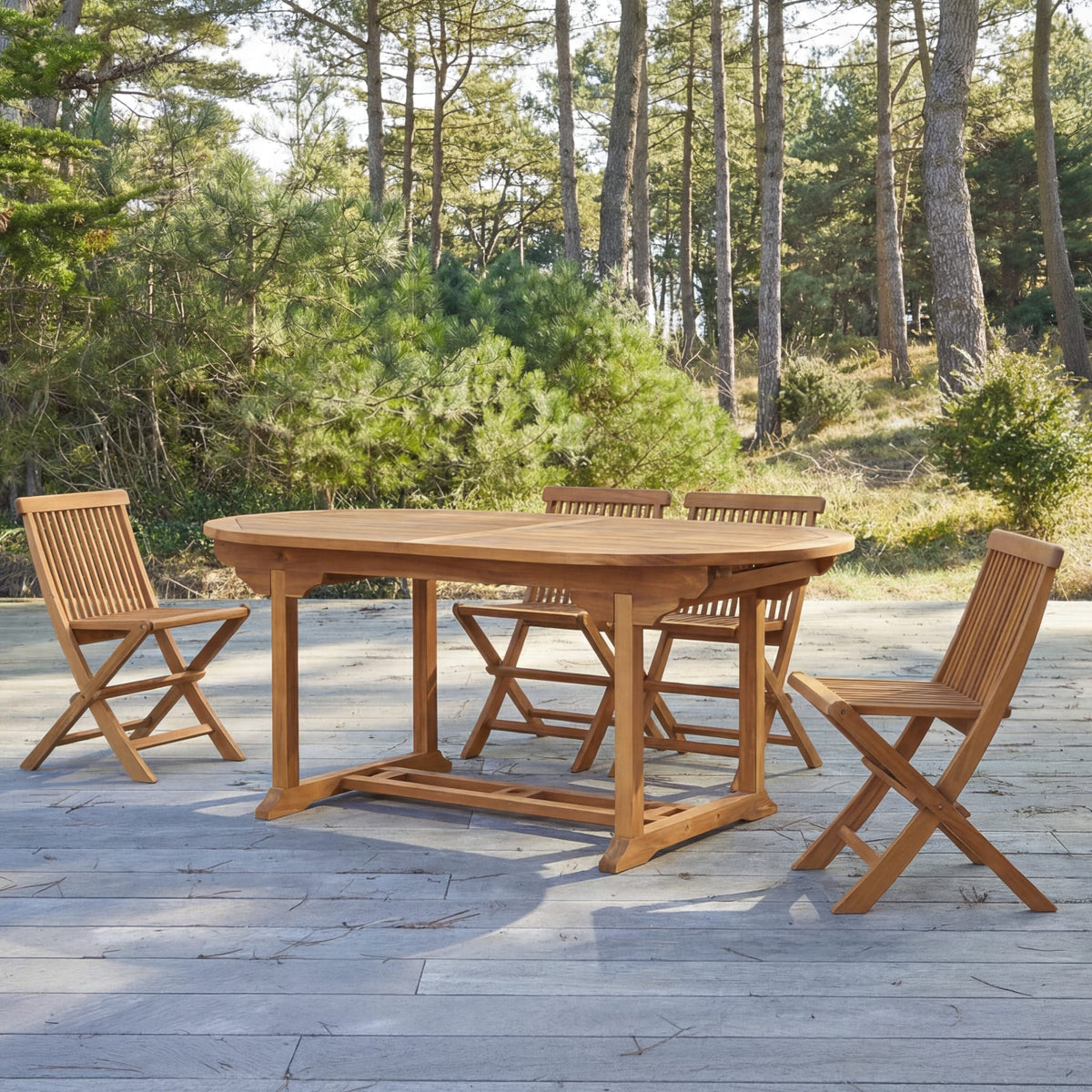 Tikamoon Capri oval acacia dining set, front view