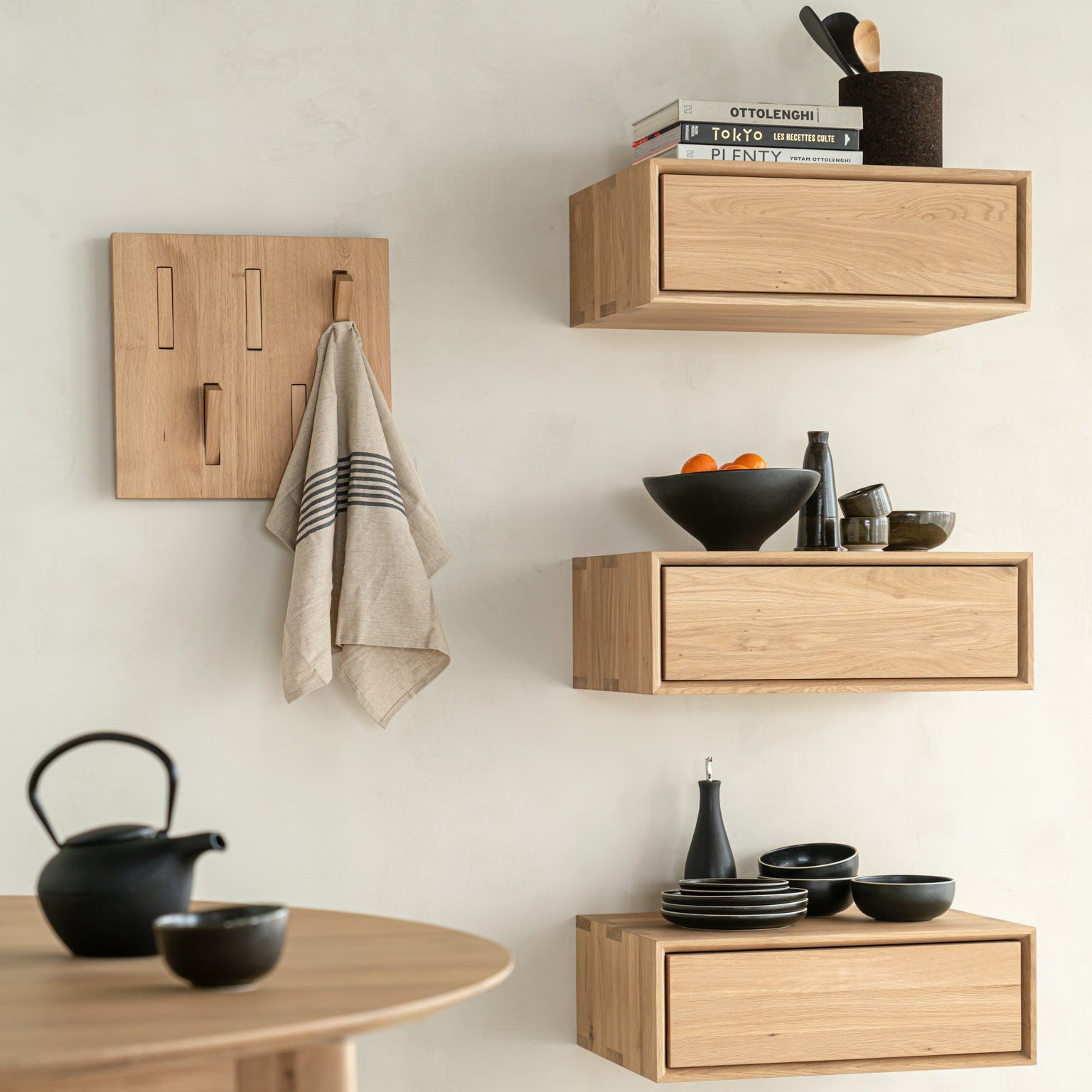 Ethnicraft Nordic II Hanging Bedside Table in oak, FSC-certified solid oak