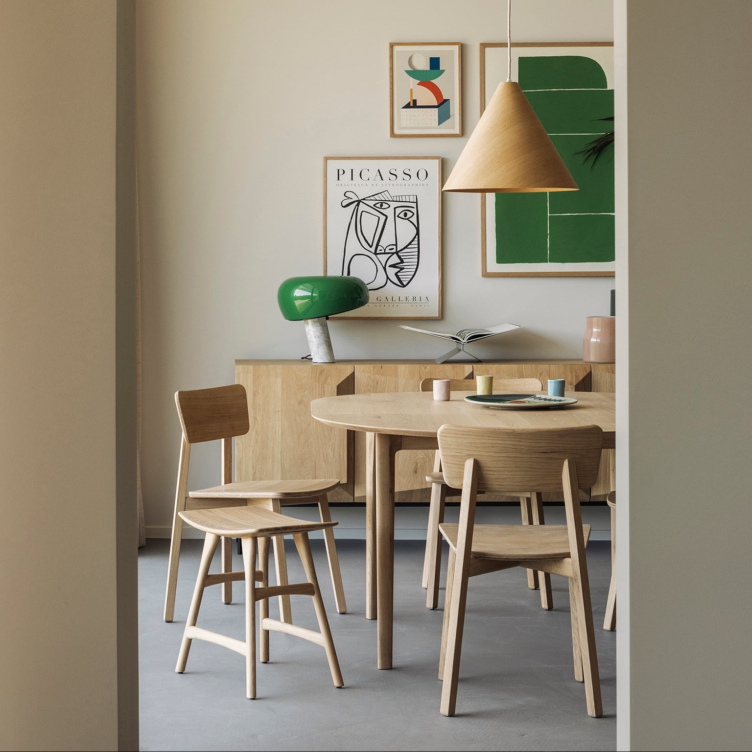 Ethnicraft Casale Dining Chair in oak styled in a dining room