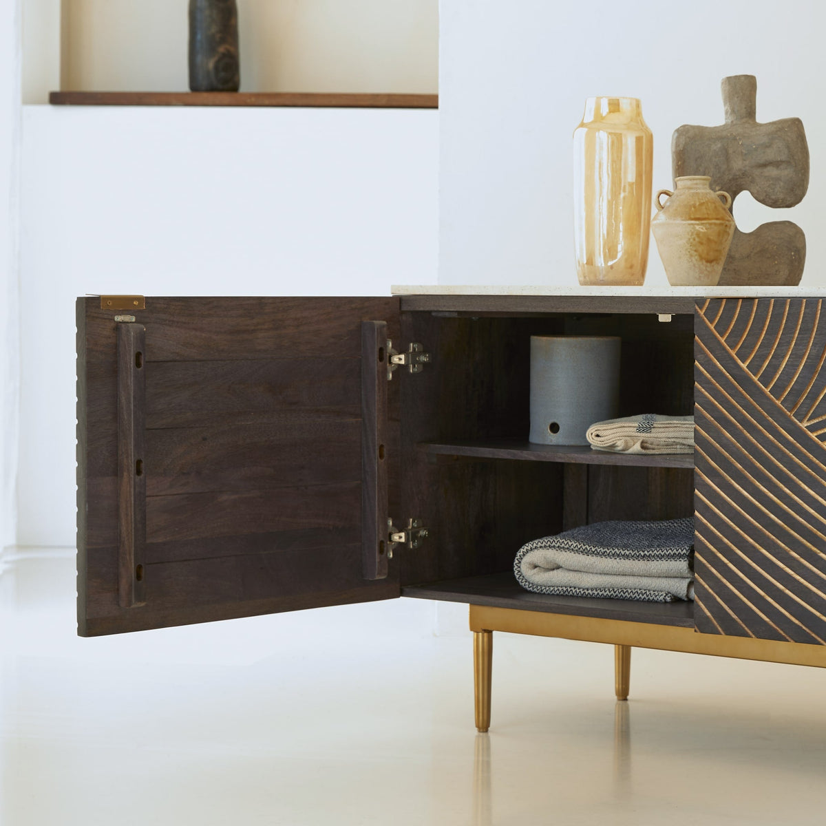 Tikamoon Bilal mango and terrazzo sideboard, side profile