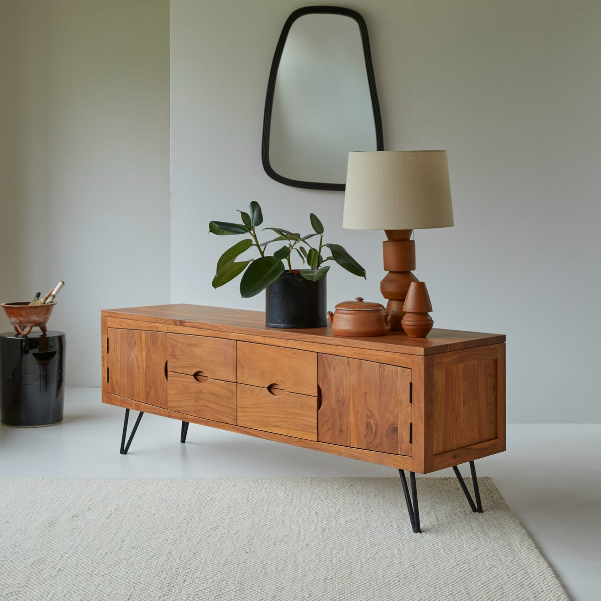 Tikamoon Bonnie acacia TV stand, rear view