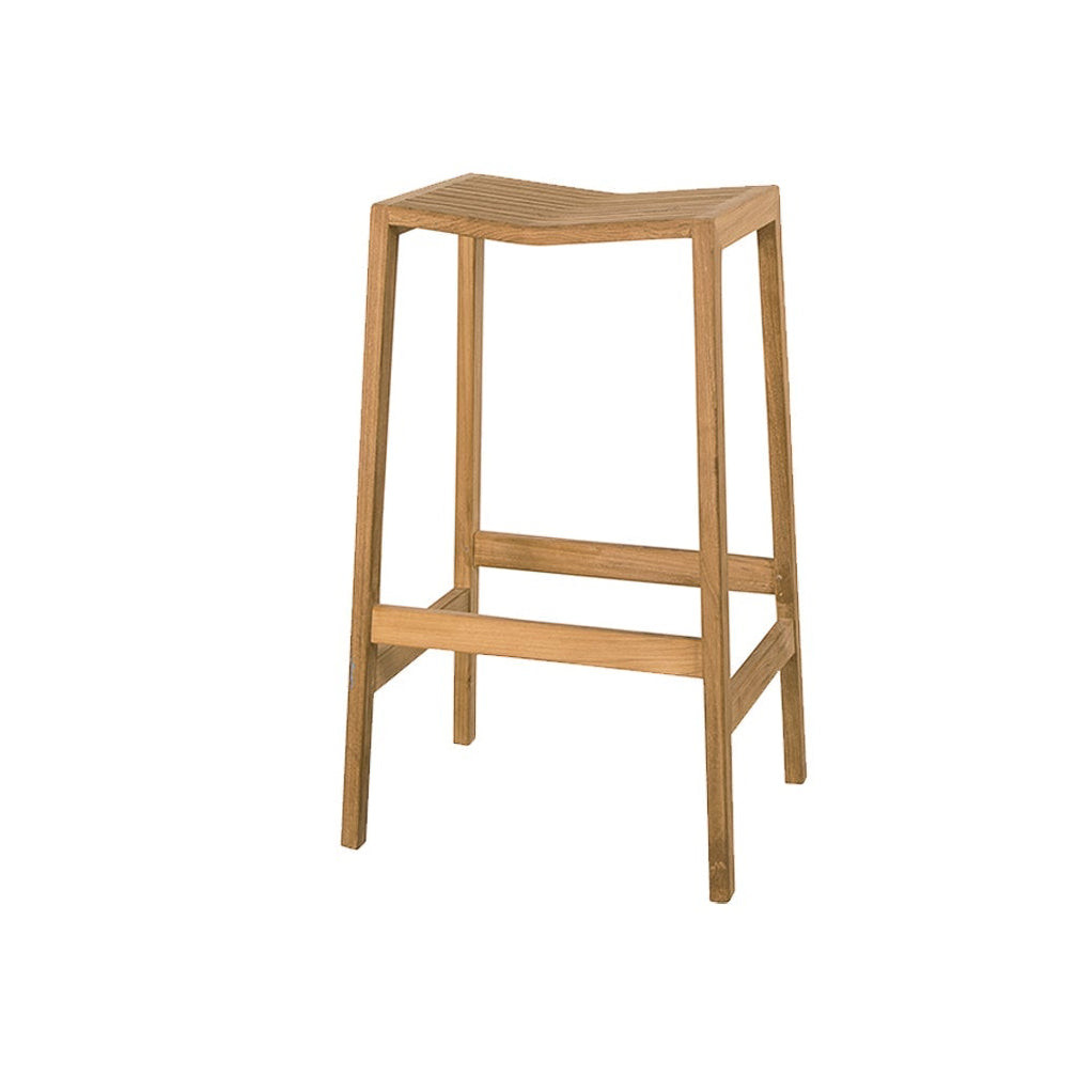 Wooden flip bar stool by Cane-line, sustainable outdoor furniture crafted with Comosum