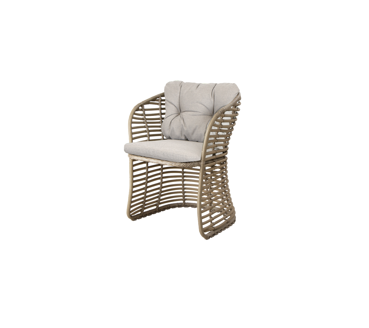 Cane-line Basket Dining Chair in natural Cane-line Weave, shown with a sand Natte cushion set sold separately