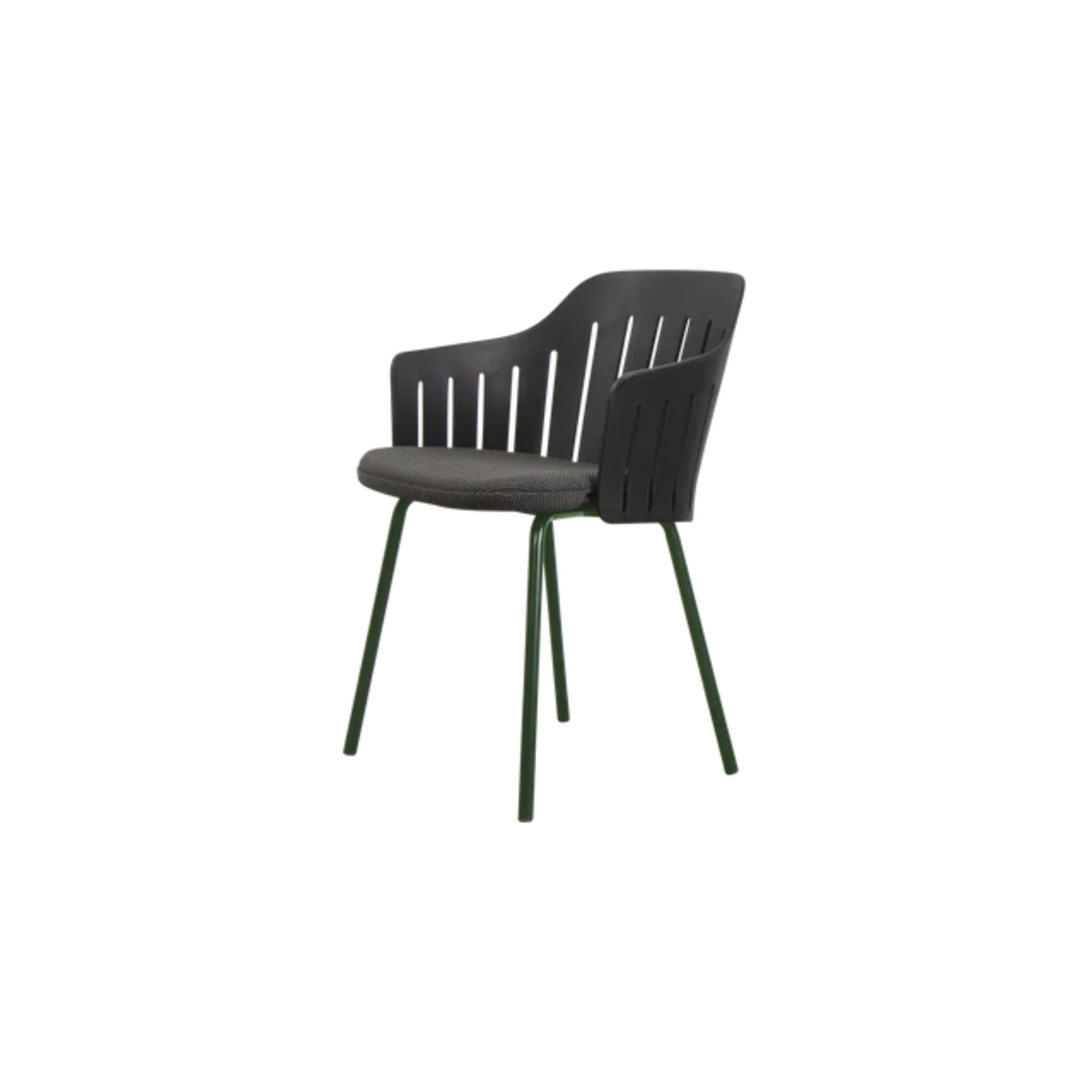 Cane-line Choice Chair with 4 Legs INDOOR/OUTDOOR in Black with Dark Green base, Dark Gray cushion