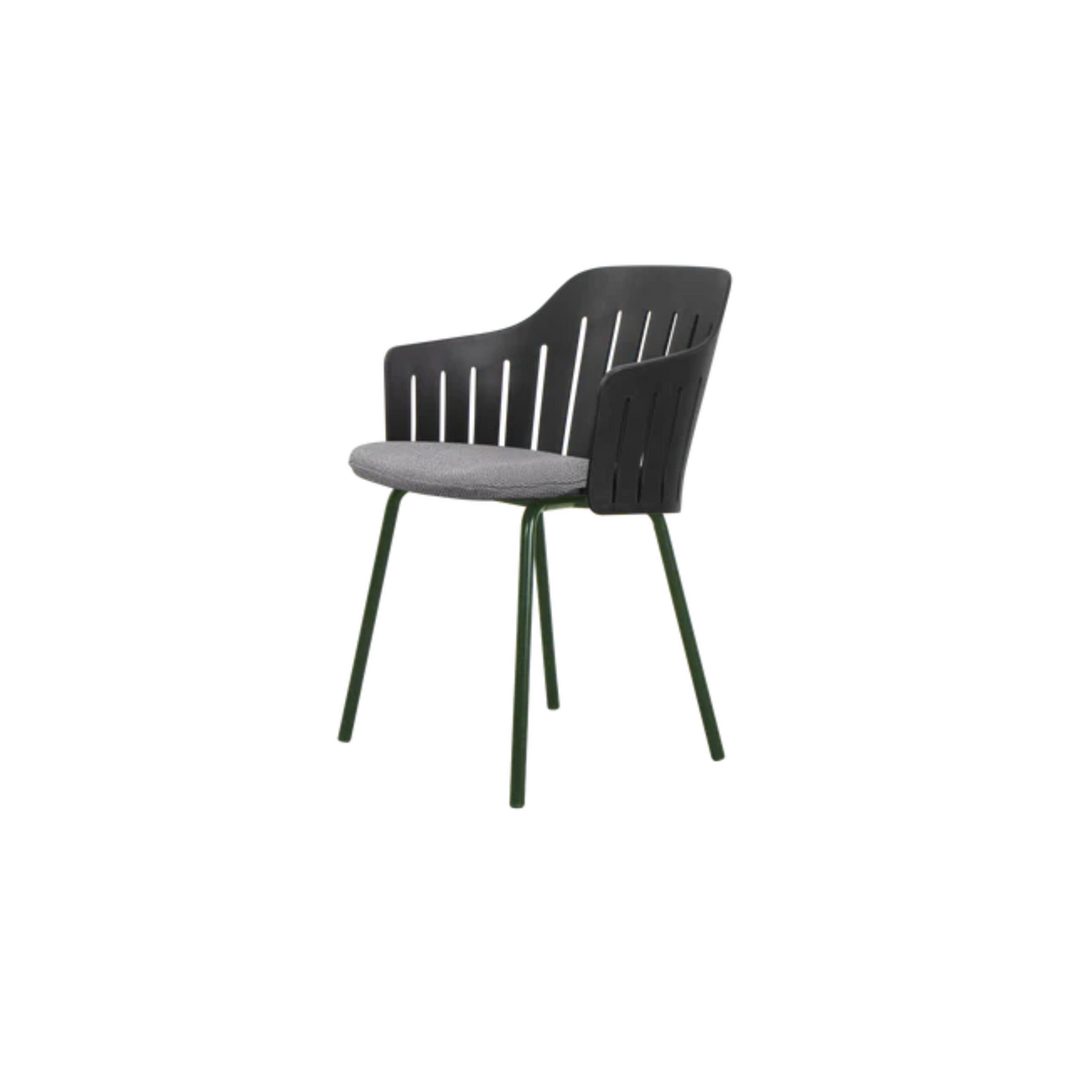 Cane-line Choice Chair with 4 Legs INDOOR/OUTDOOR in Black with Dark Green base, Gray cushion