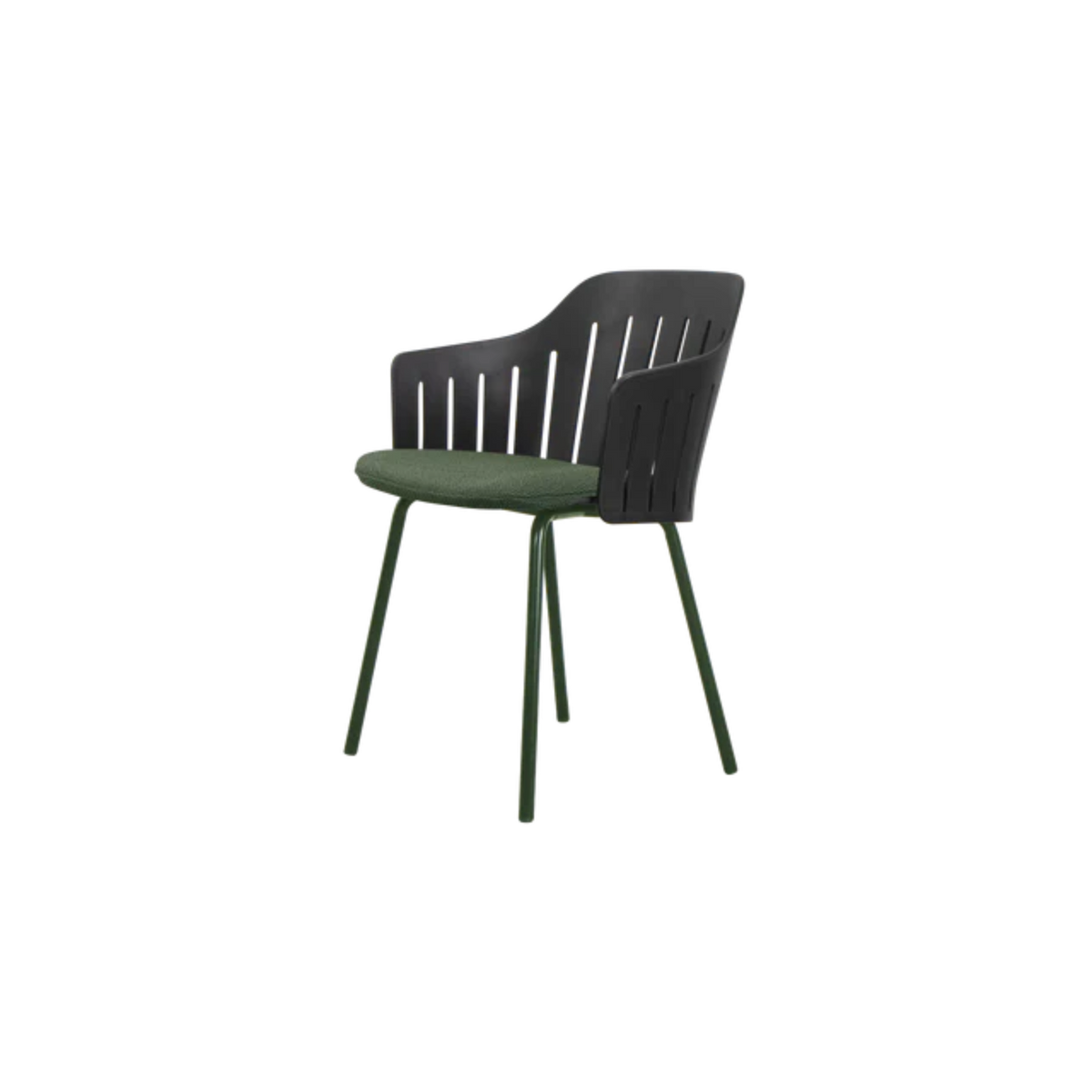 Cane-line Choice Chair with 4 Legs INDOOR/OUTDOOR in Black with Dark Green base, Dark Green - Rise cushion