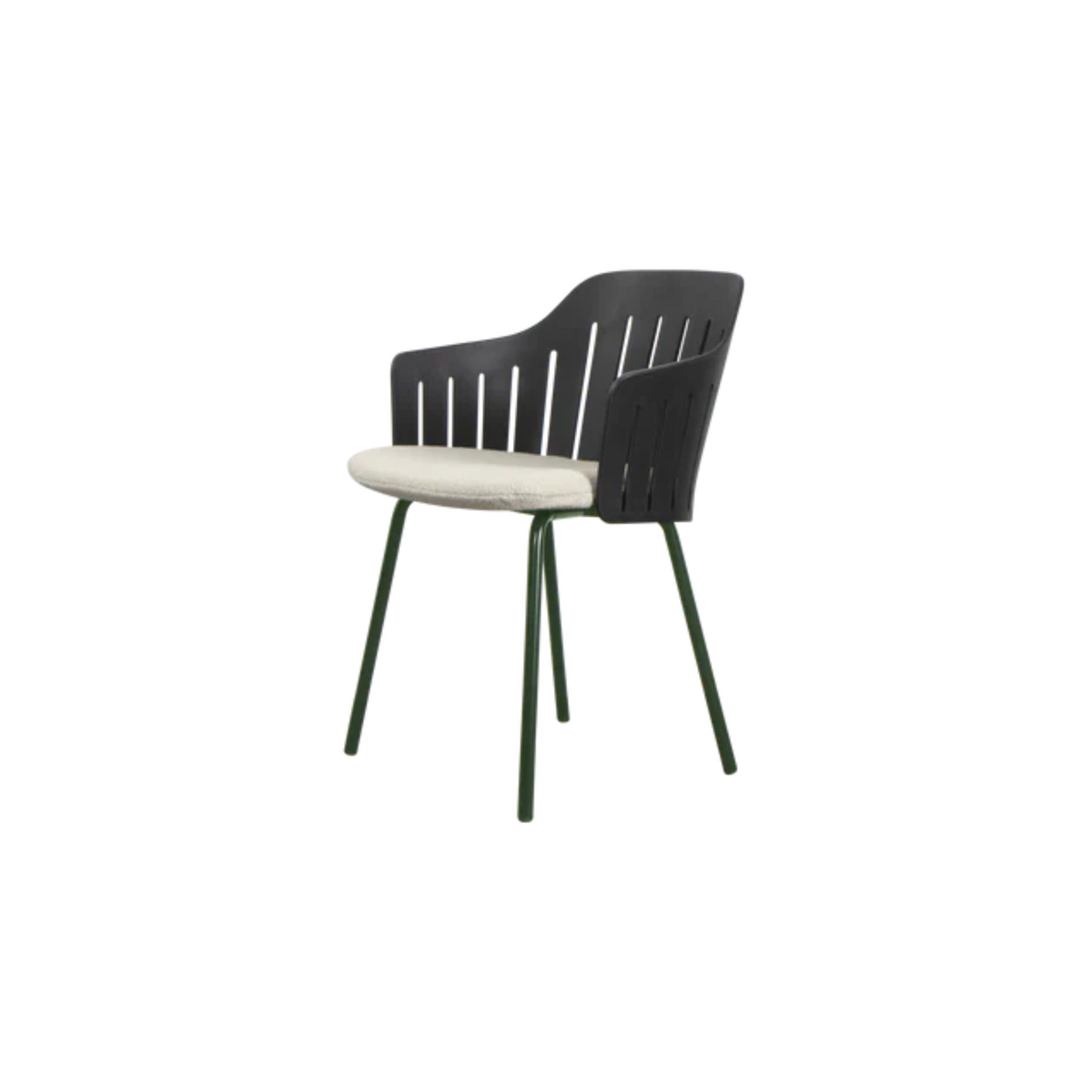 Cane-line Choice Chair with 4 Legs INDOOR/OUTDOOR in Black with Dark Green base, Sand cushion