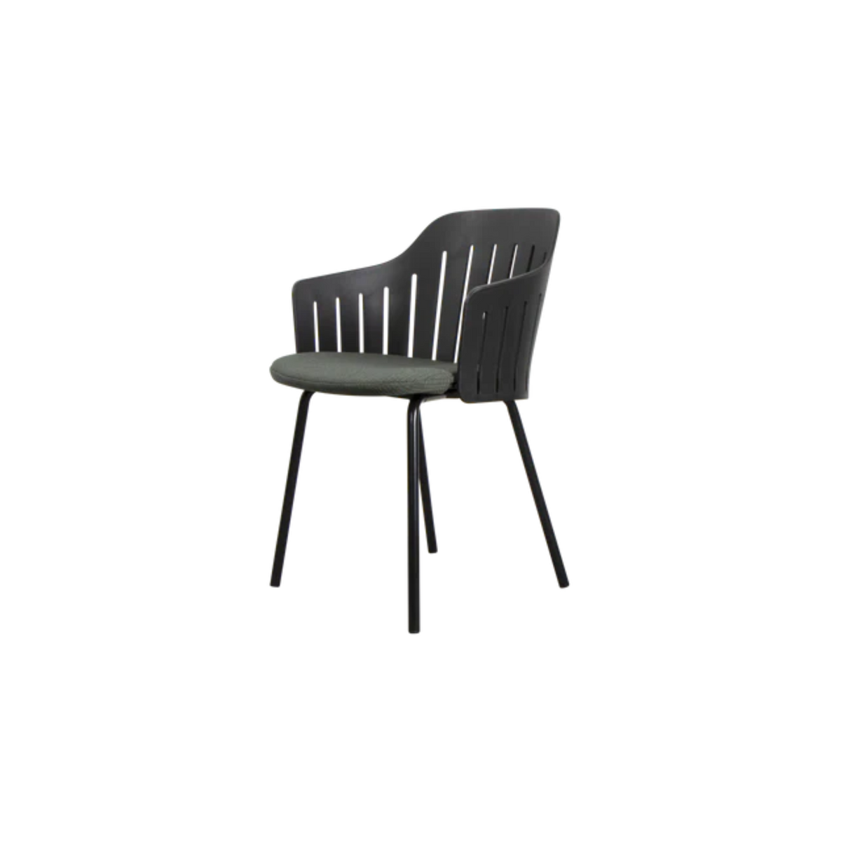 Cane-line Choice Chair with 4 Legs INDOOR/OUTDOOR in Black with Dark Green cushion