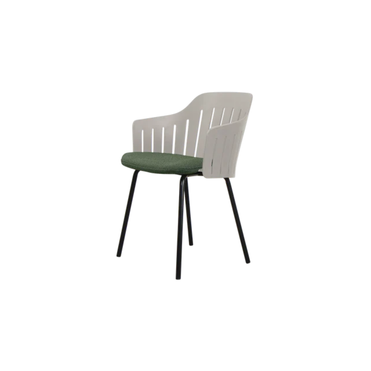 Cane-line Choice Chair with 4 Legs INDOOR/OUTDOOR in Taupe with Black base, Dark Green - Rise cushion