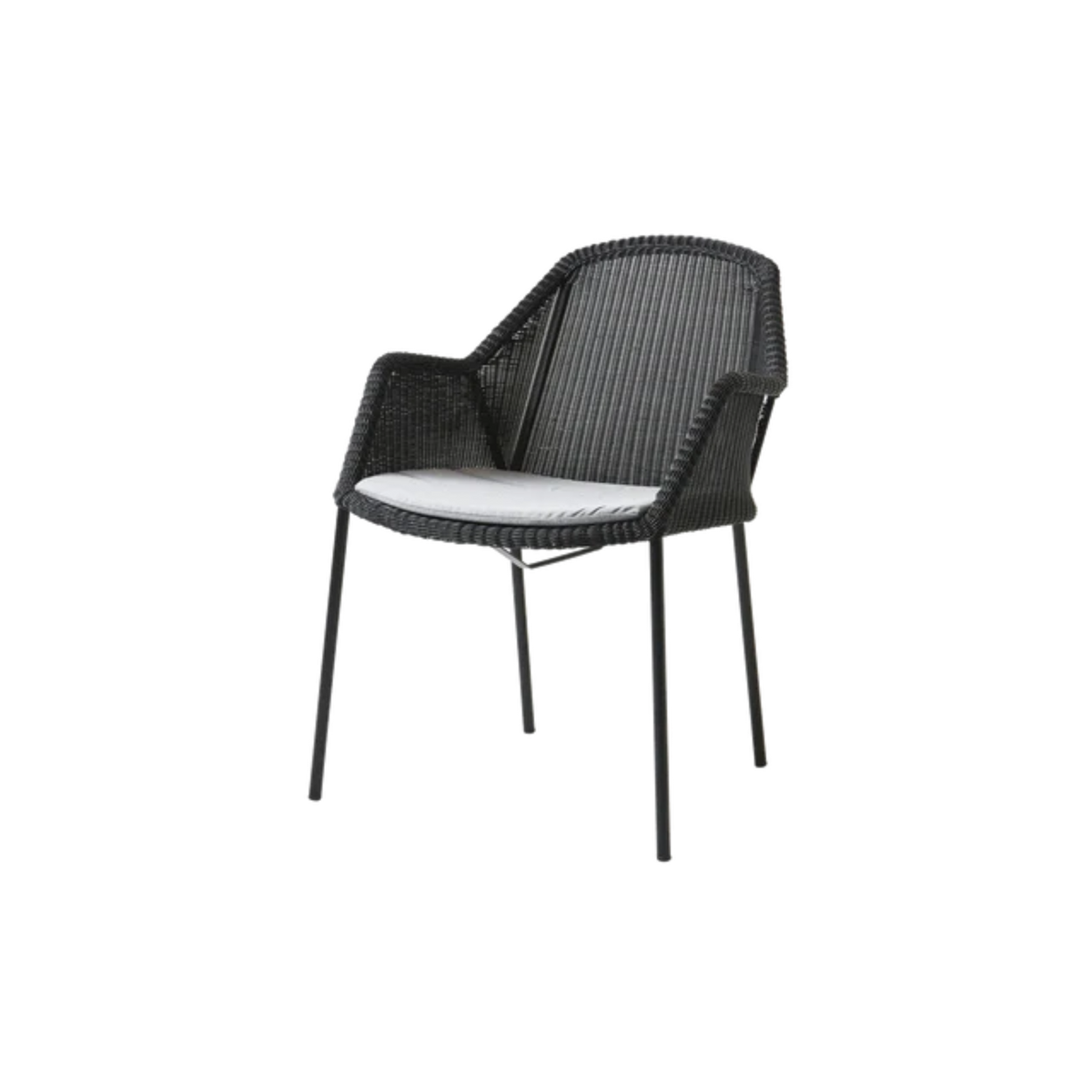 Cane-line Breeze Chair, Stackable in Black with Light Gray cushion