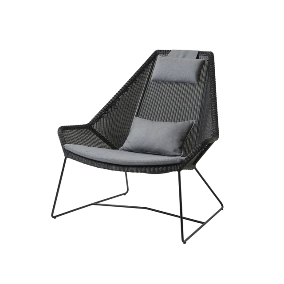 Cane-line Breeze Highback Chair in Black with Gray cushion
