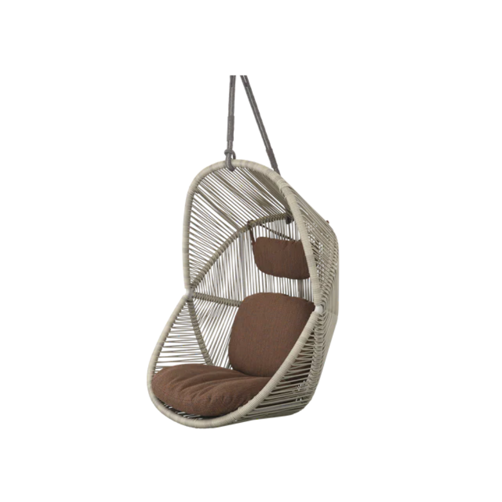 Cane-line Hive Chair Rope in Sand with Taupe rope, Umber Brown cushion set, rattan