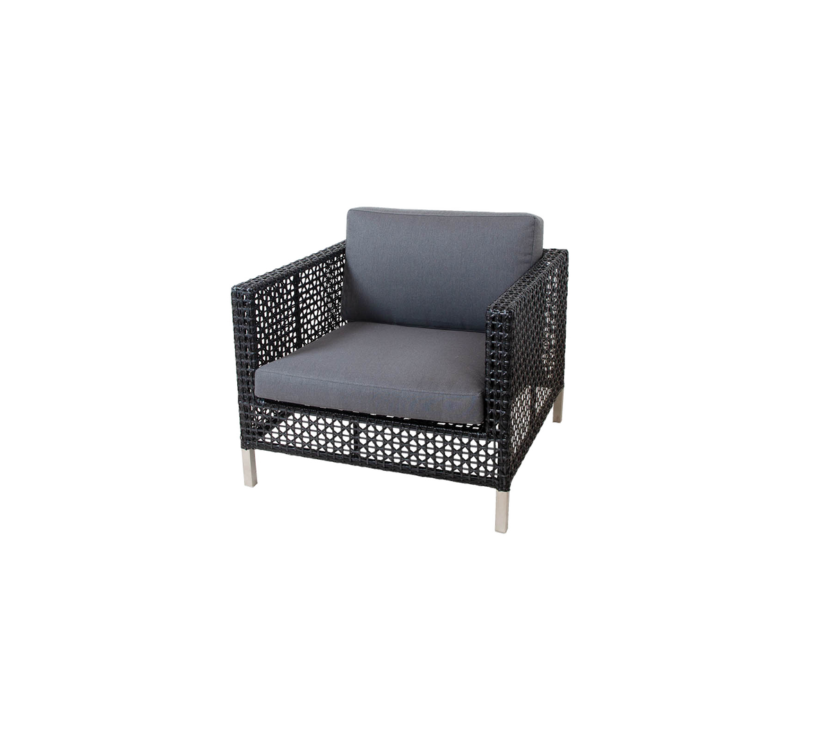 Cane-line Connect Lounge Chair in Black/Graphite Weave, shown with a Grey Natté cushion set sold separately