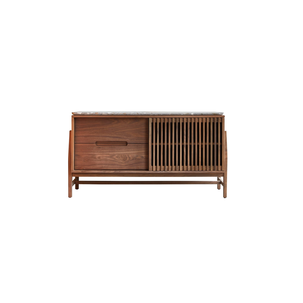 Tikamoon Isaure walnut and terrazzo sideboard styled in a dining room