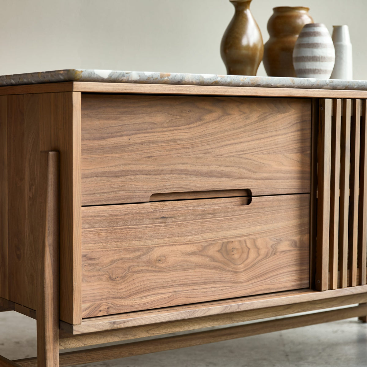 Tikamoon Isaure walnut sideboard, side profile
