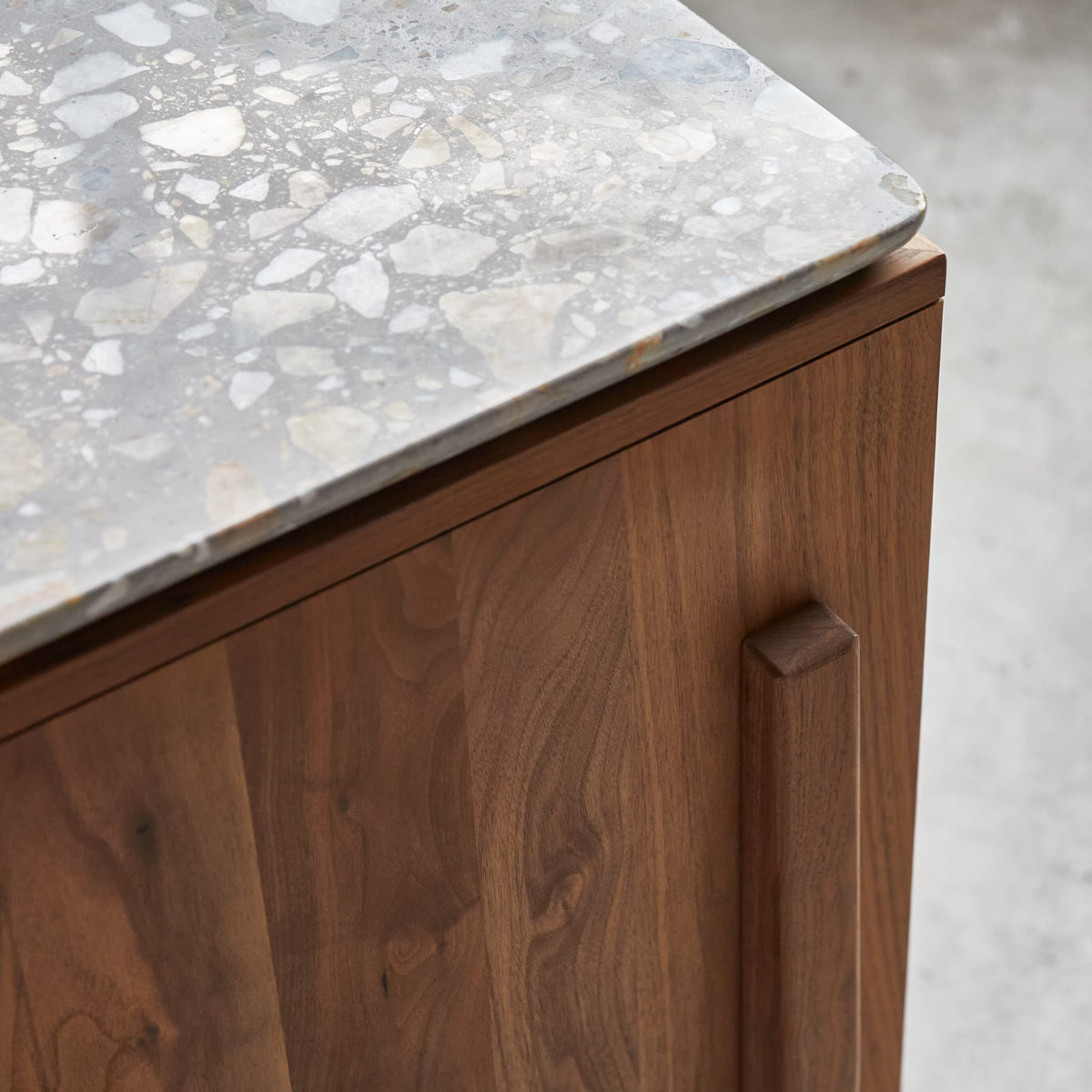 Tikamoon Isaure walnut sideboard, view of the interior storage