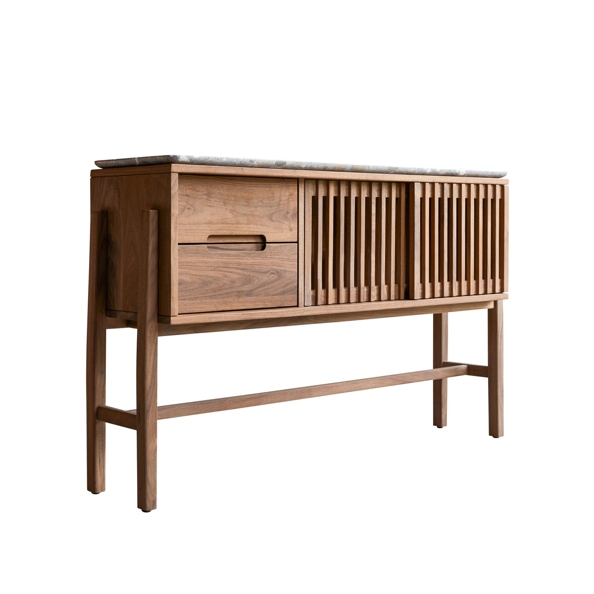 Tikamoon Isaure walnut and terrazzo console styled in a dining room
