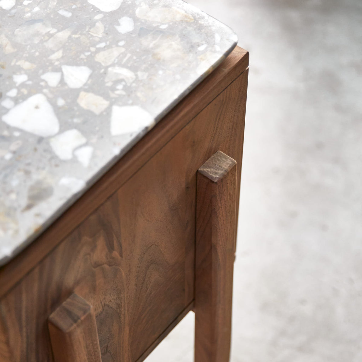 Tikamoon Isaure walnut console table, rear three-quarter view