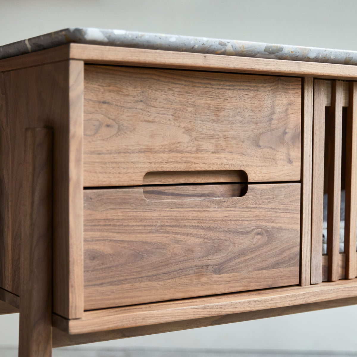 Tikamoon Isaure walnut console table, side view