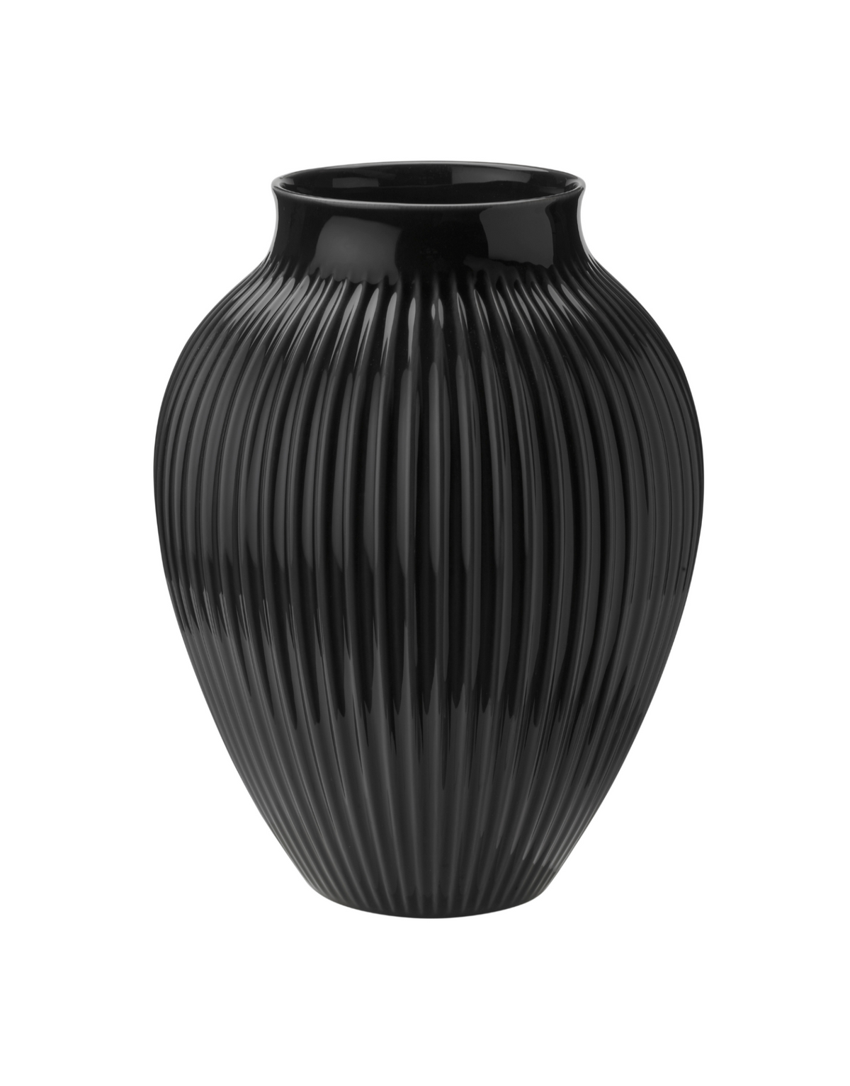 Knabstrup Ripple Vase in black, 13.8 in, glazed earthenware