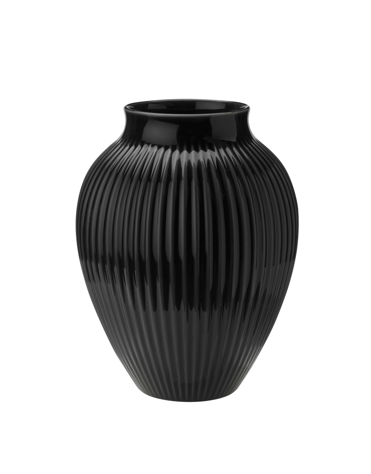 Knabstrup Ripple Vase in black, 10.6 in, glazed earthenware