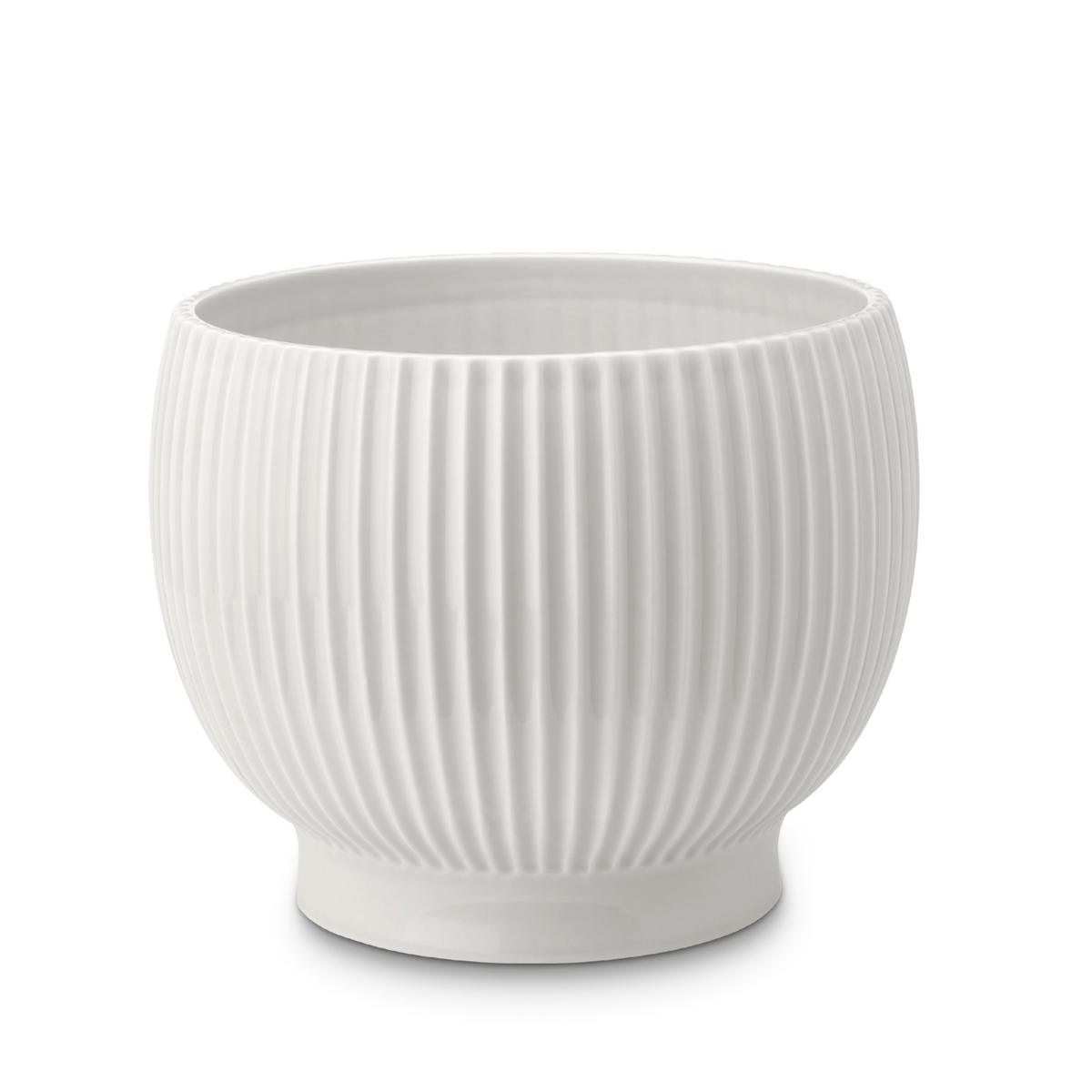 Knabstrup Ripple Flowerpot in white, 6.5 in, glazed earthenware