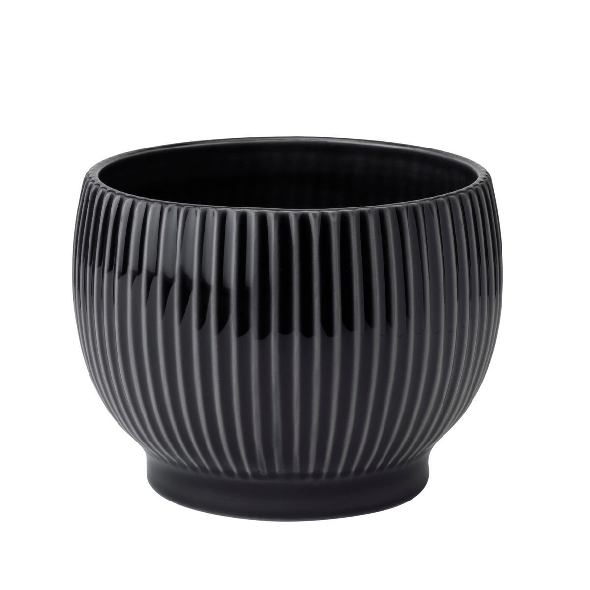 Knabstrup Ripple Flowerpot in black, 6.5 in, glazed earthenware