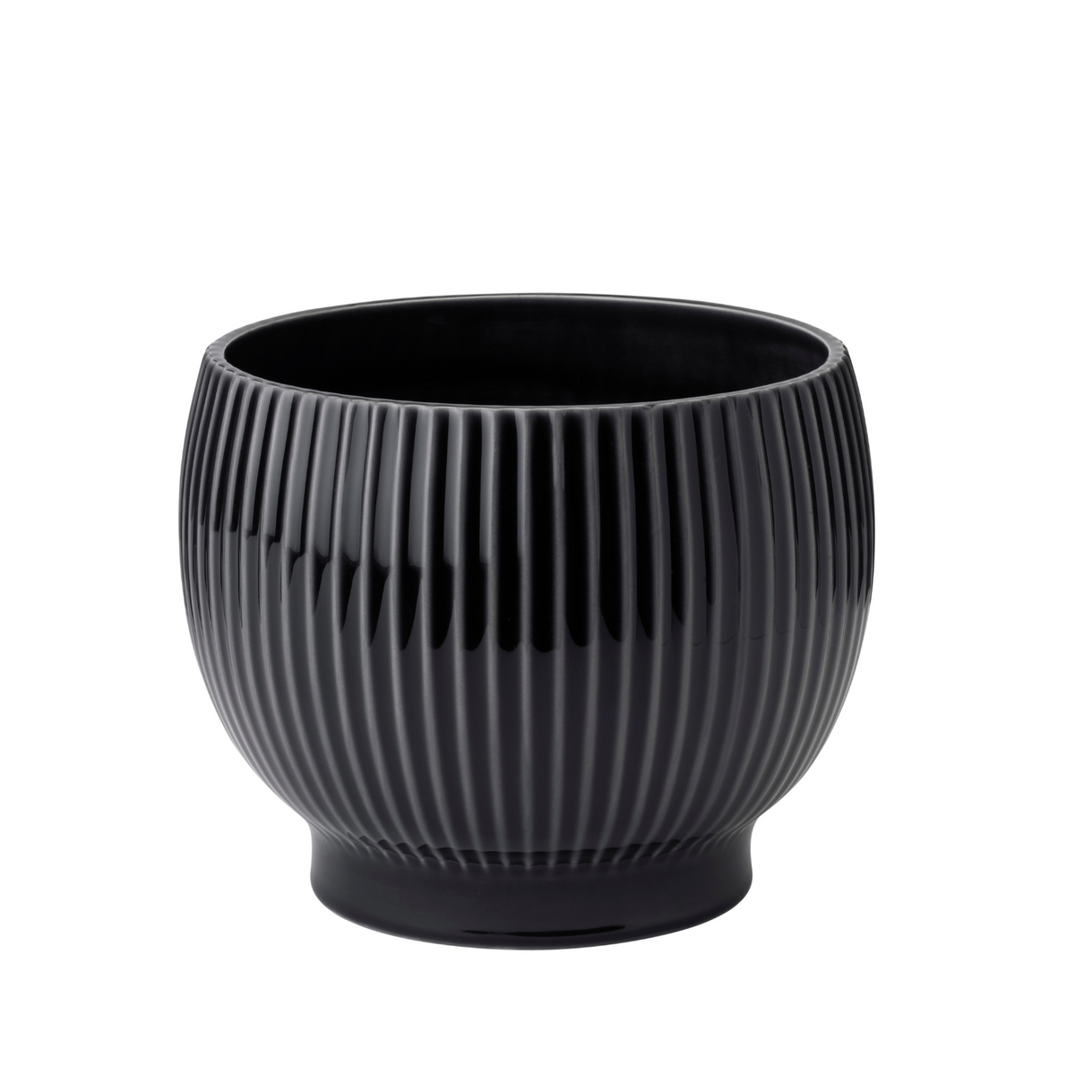 Knabstrup Ripple Flowerpot in black, 5.7 in, glazed earthenware