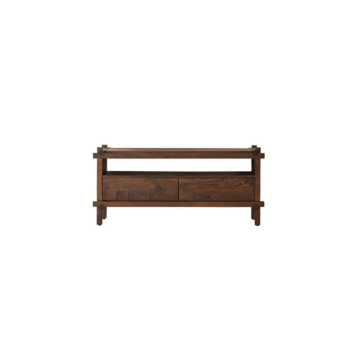 Tikamoon Arko mango TV stand styled in a living room