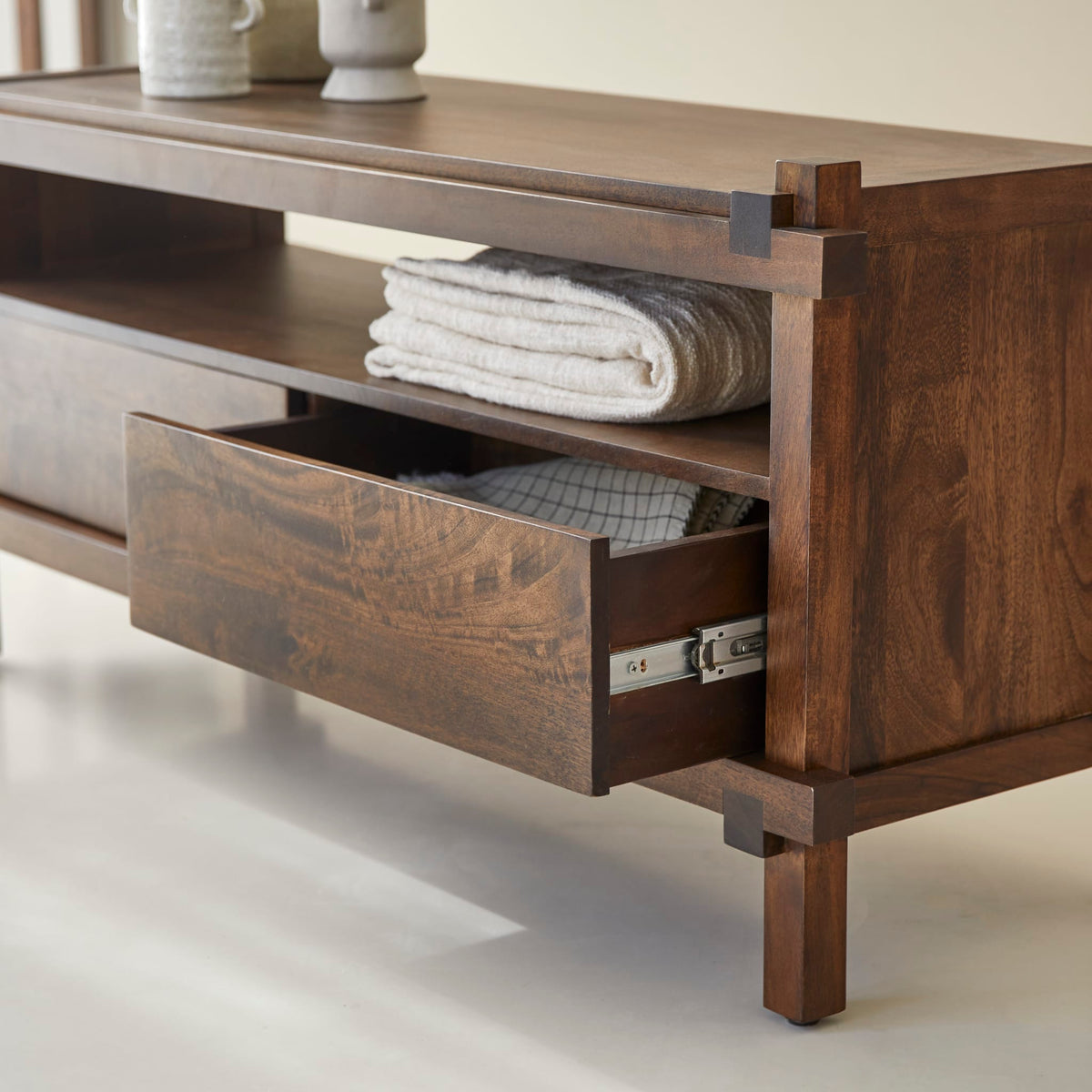 Tikamoon Arko mango TV stand, side profile