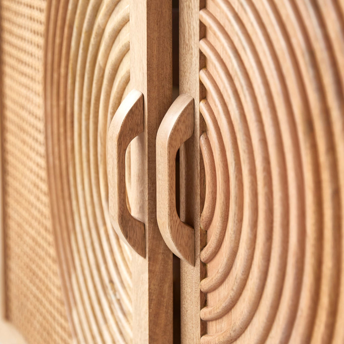 Tikamoon Sina mango and rattan sideboard, side profile