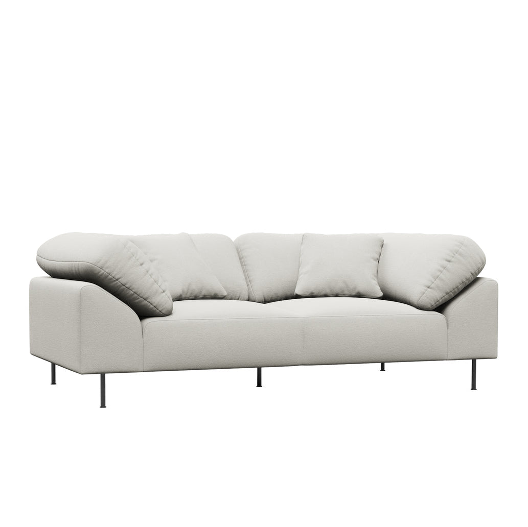 WOUD Collar 2 Seater Sofa in white upholstered fabric on a wood frame designed by Yonoh studio, Danish design